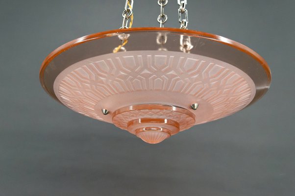 Art Deco Hanging Light in Pink Glass and Chrome Bronze by Henry Petitot for Atelier Petitot, 1930-XNH-1804499