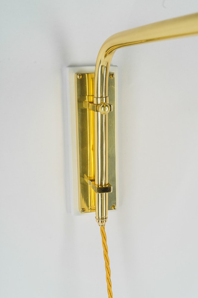 Art Deco Height Adjustable Brass Wall Lamp, 1920s