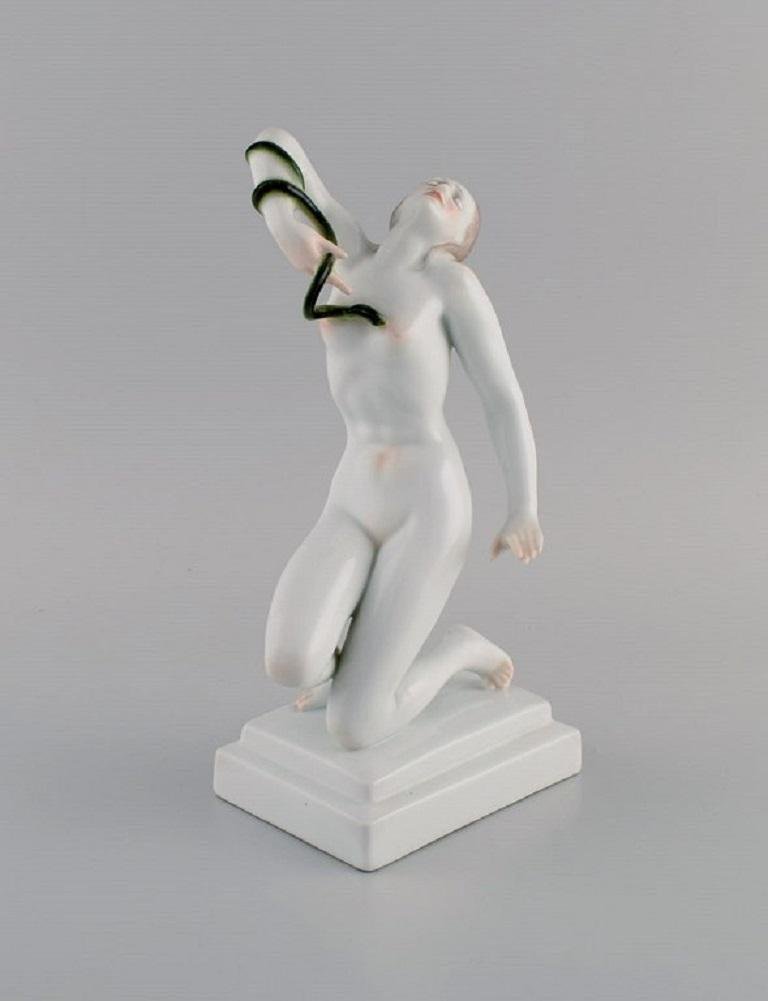 Art Deco Herend Porcelain Figurine Cleopatra with Snake, Mid-20th Century