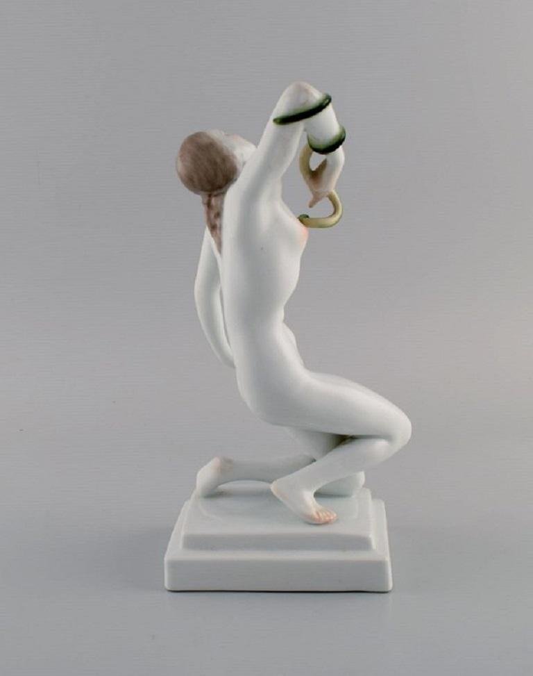 Art Deco Herend Porcelain Figurine Cleopatra with Snake, Mid-20th Century