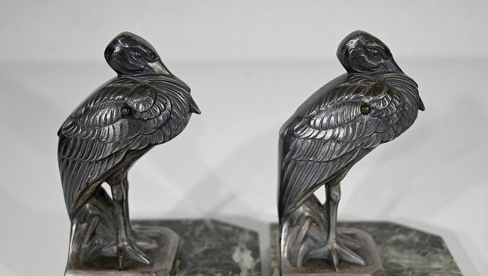 Art Deco Heron Bookends by Maurice Frécourt, 1920s, Set of 2-RVK-1354256