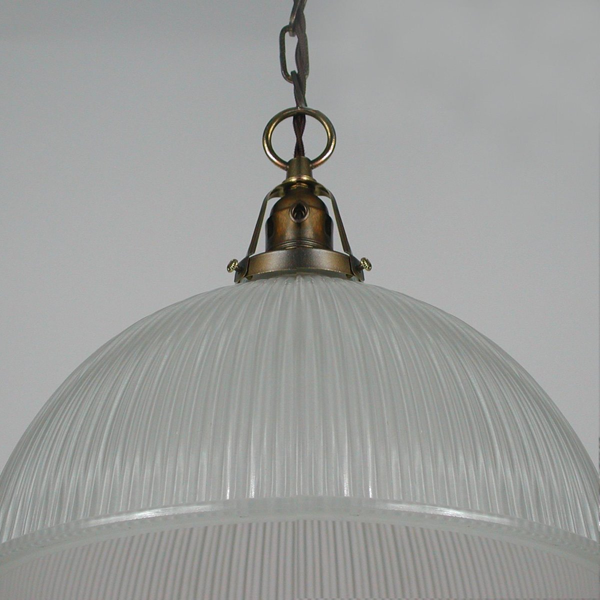 Art Deco Holophane Industrial Glass Pendant Lamp, France, 1930s