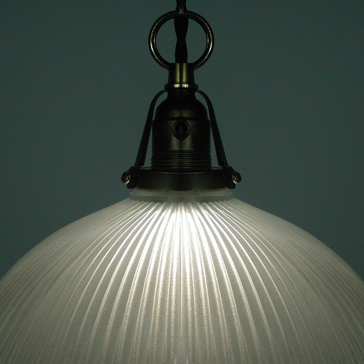 Art Deco Holophane Industrial Glass Pendant Lamp, France, 1930s