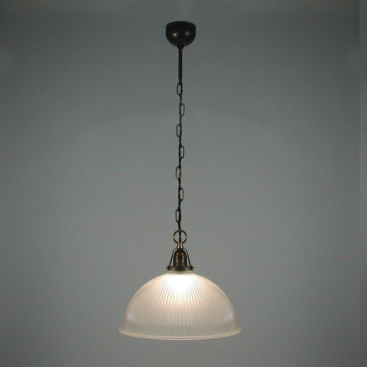 Art Deco Holophane Industrial Glass Pendant Lamp, France, 1930s