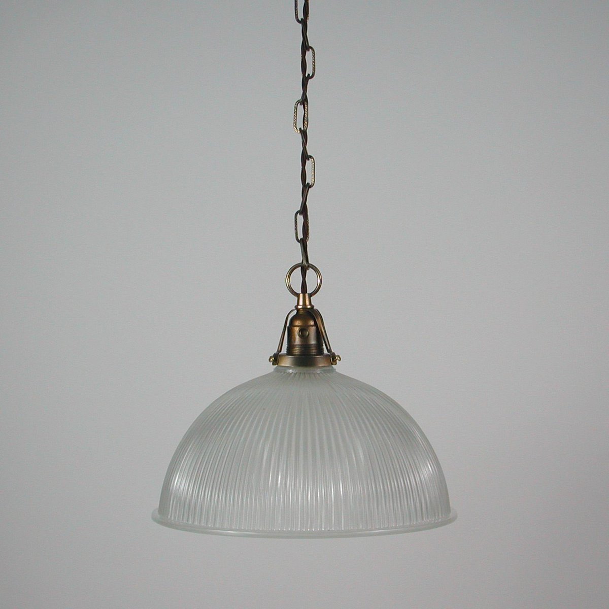 Art Deco Holophane Industrial Glass Pendant Lamp, France, 1930s