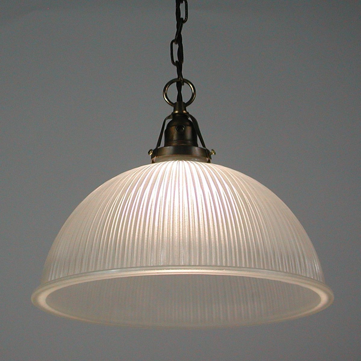 Art Deco Holophane Industrial Glass Pendant Lamp, France, 1930s