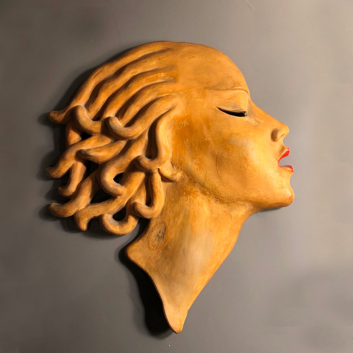 Art Deco Hungarian Ceramic Wall Mask by Dr Rank Rezso, 1930s