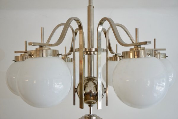 Art Deco Hungarian Chrome Glass Ceiling Lamp, 1930s-HYJ-660273