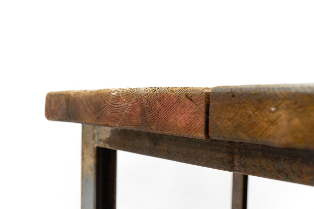 Art Deco Industrial Steel and Wood Work Table, 1940s