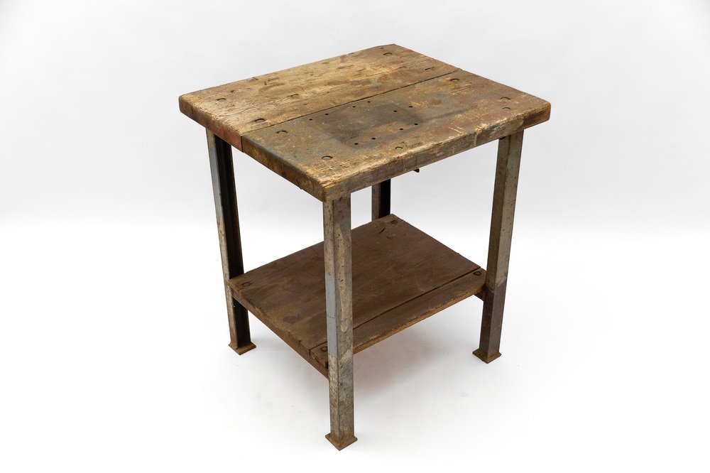 Art Deco Industrial Steel and Wood Work Table, 1940s