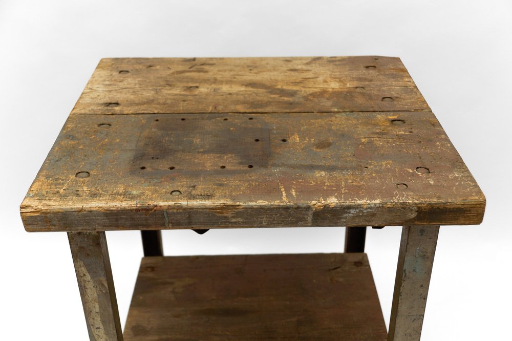 Art Deco Industrial Steel and Wood Work Table, 1940s