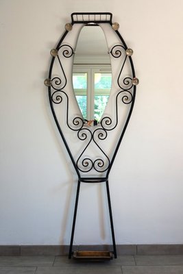 Art Deco Iron Coat Holder with Mirror, 1930s-XTZ-1426228