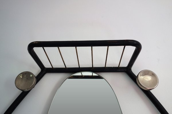 Art Deco Iron Coat Holder with Mirror, 1930s-XTZ-1426228