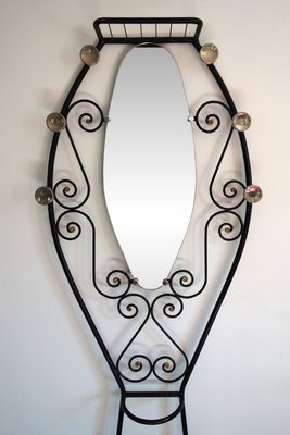 Art Deco Iron Coat Holder with Mirror, 1930s-XTZ-1426228