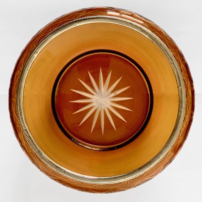 Art Deco Italian Amber and Silver Carved Crystal 800 Vase Bowl, 1930s-JDR-1126228