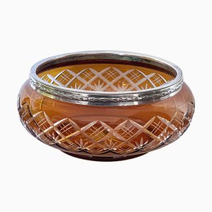 Art Deco Italian Amber and Silver Carved Crystal 800 Vase Bowl, 1930s-JDR-1126228