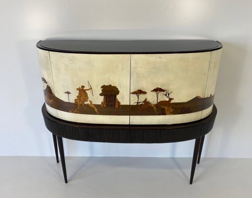 Art Deco Italian Bar Cabinet in Parchment with Inlays by Anzani, 1930s-FF-1167516