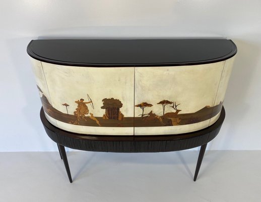 Art Deco Italian Bar Cabinet in Parchment with Inlays by Anzani, 1930s-FF-1167516