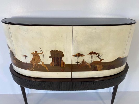 Art Deco Italian Bar Cabinet in Parchment with Inlays by Anzani, 1930s-FF-1167516