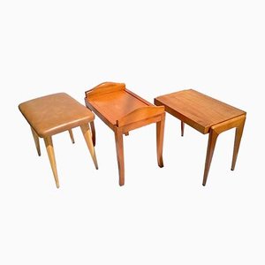 Art Deco Italian Beech & Leatherette Ottomans by Osvaldo Borsani, 1940s, Set of 3-EI-480825