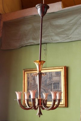 Art Deco Italian Brass 6-Lights Chandelier attributed to Gio Ponti for Lanci, 1930s-AXE-1433454