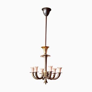 Art Deco Italian Brass 6-Lights Chandelier attributed to Gio Ponti for Lanci, 1930s-AXE-1433454