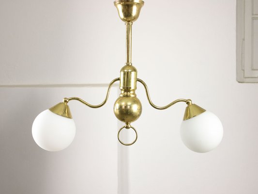 Art Deco Italian Brass and Opaline Chandelier-HGJ-1723174