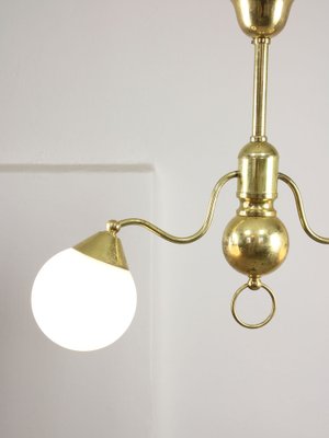 Art Deco Italian Brass and Opaline Chandelier-HGJ-1723174