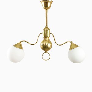 Art Deco Italian Brass and Opaline Chandelier-HGJ-1723174