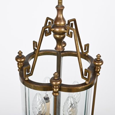 Art Deco Italian Brass & Semicircular Glass Pendant Light in style of Adolf Loos, 1950s-JDR-1399553