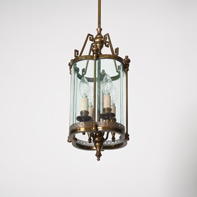 Art Deco Italian Brass & Semicircular Glass Pendant Light in style of Adolf Loos, 1950s-JDR-1399553