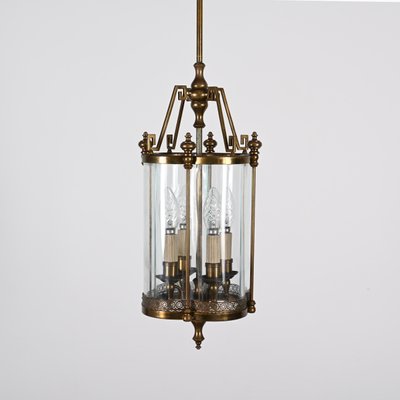 Art Deco Italian Brass & Semicircular Glass Pendant Light in style of Adolf Loos, 1950s-JDR-1399553