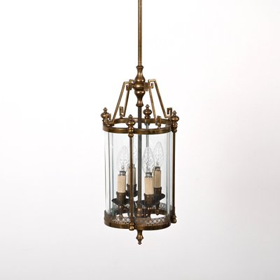 Art Deco Italian Brass & Semicircular Glass Pendant Light in style of Adolf Loos, 1950s-JDR-1399553