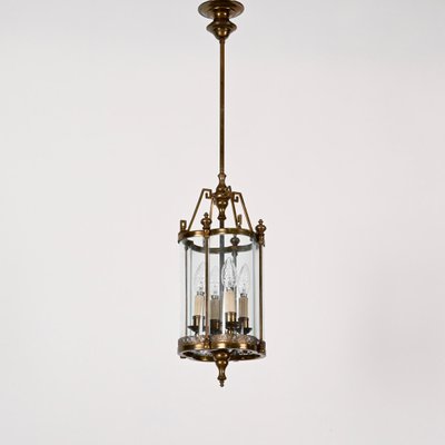 Art Deco Italian Brass & Semicircular Glass Pendant Light in style of Adolf Loos, 1950s-JDR-1399553