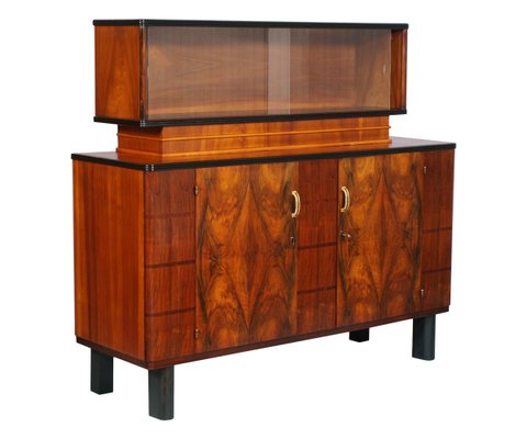 Art Deco Italian Burl Walnut Credenza with Display Cabinet from Strada Abramo, 1930s-NJV-709362