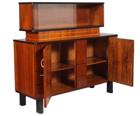 Art Deco Italian Burl Walnut Credenza with Display Cabinet from Strada Abramo, 1930s