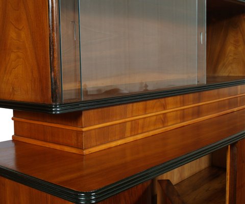 Art Deco Italian Burl Walnut Credenza with Display Cabinet from Strada Abramo, 1930s-NJV-709362