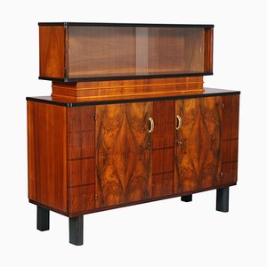 Art Deco Italian Burl Walnut Credenza with Display Cabinet from Strada Abramo, 1930s-NJV-709362