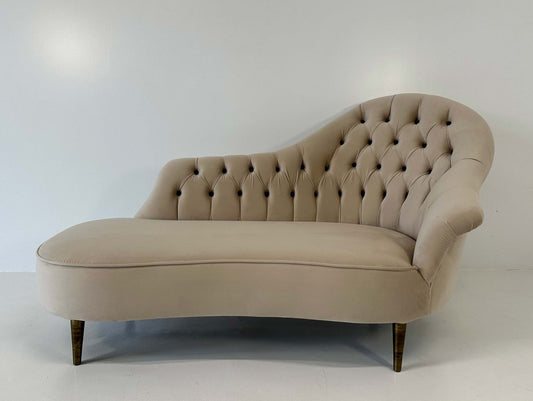 Art Deco Italian Capitonné Light Brown Velvet and Metal Dormeuse, 1960s