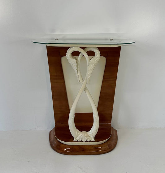 Art Deco Italian Cherry Wood and Cream Lacquered Console attributed to Colli, 1930s