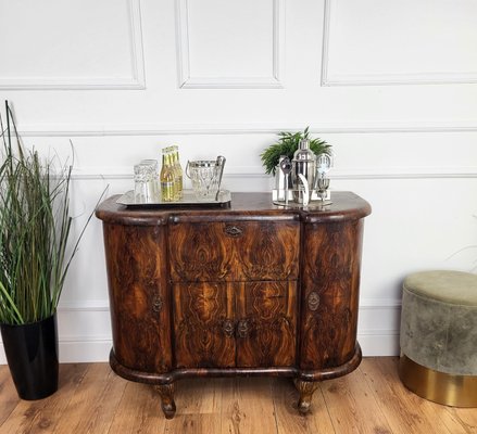 Art Deco Italian Chippendale Walnut Burl and Mirror Mosaic Dry Bar Cabinet, 1940s-EUP-2023171