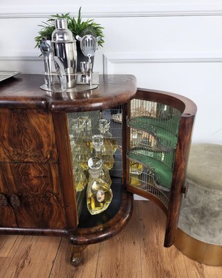 Art Deco Italian Chippendale Walnut Burl and Mirror Mosaic Dry Bar Cabinet, 1940s-EUP-2023171