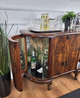 Art Deco Italian Chippendale Walnut Burl and Mirror Mosaic Dry Bar Cabinet, 1940s-EUP-2023171