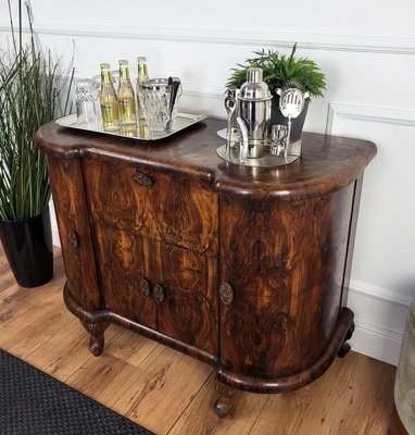 Art Deco Italian Chippendale Walnut Burl and Mirror Mosaic Dry Bar Cabinet, 1940s-EUP-2023171