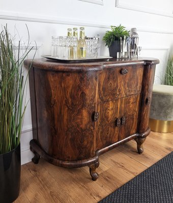 Art Deco Italian Chippendale Walnut Burl and Mirror Mosaic Dry Bar Cabinet, 1940s-EUP-2023171