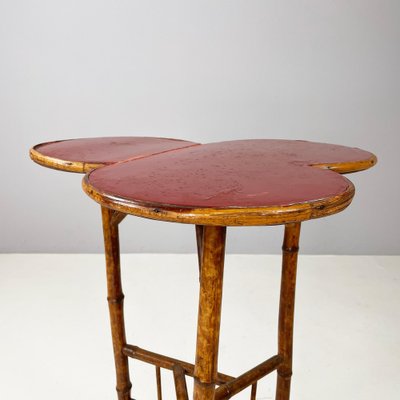 Art Deco Italian Coffee Table with Red Wood Clover Top and Bamboo, 1950s-GDD-1812244