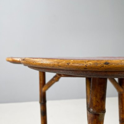 Art Deco Italian Coffee Table with Red Wood Clover Top and Bamboo, 1950s-GDD-1812244