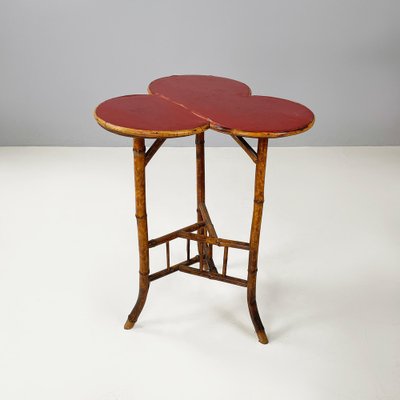 Art Deco Italian Coffee Table with Red Wood Clover Top and Bamboo, 1950s-GDD-1812244