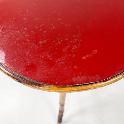 Art Deco Italian Coffee Table with Red Wood Clover Top and Bamboo, 1950s-GDD-1812244