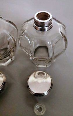 Art Deco Italian Crystal Toiletry Bottles and Silver Lid, Set of 2-QRS-1336631